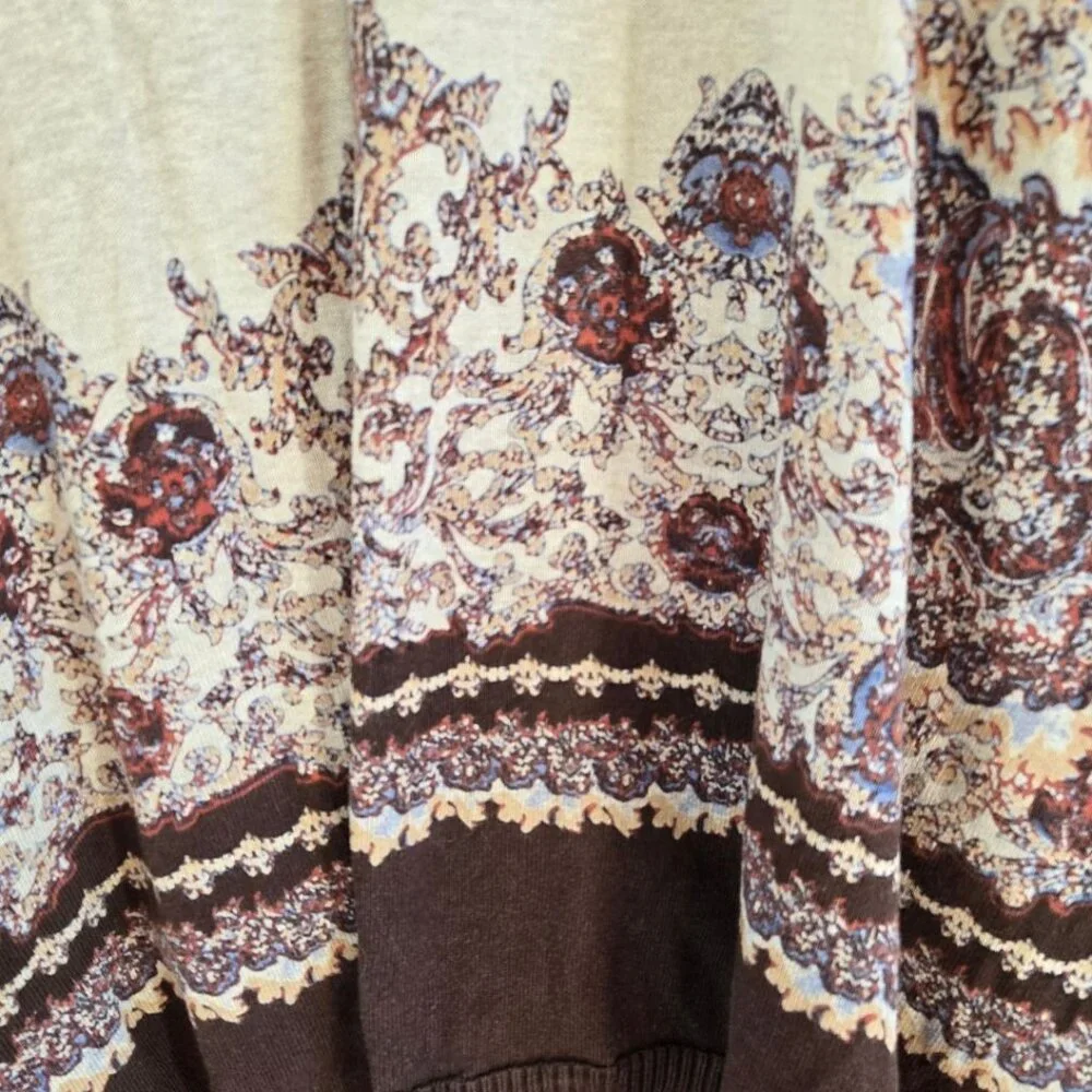 Liz Claiborne Womens L/XL Cotton Beige & Burgundy Floral Ruana Poncho Shawl - Picture 5 of 9